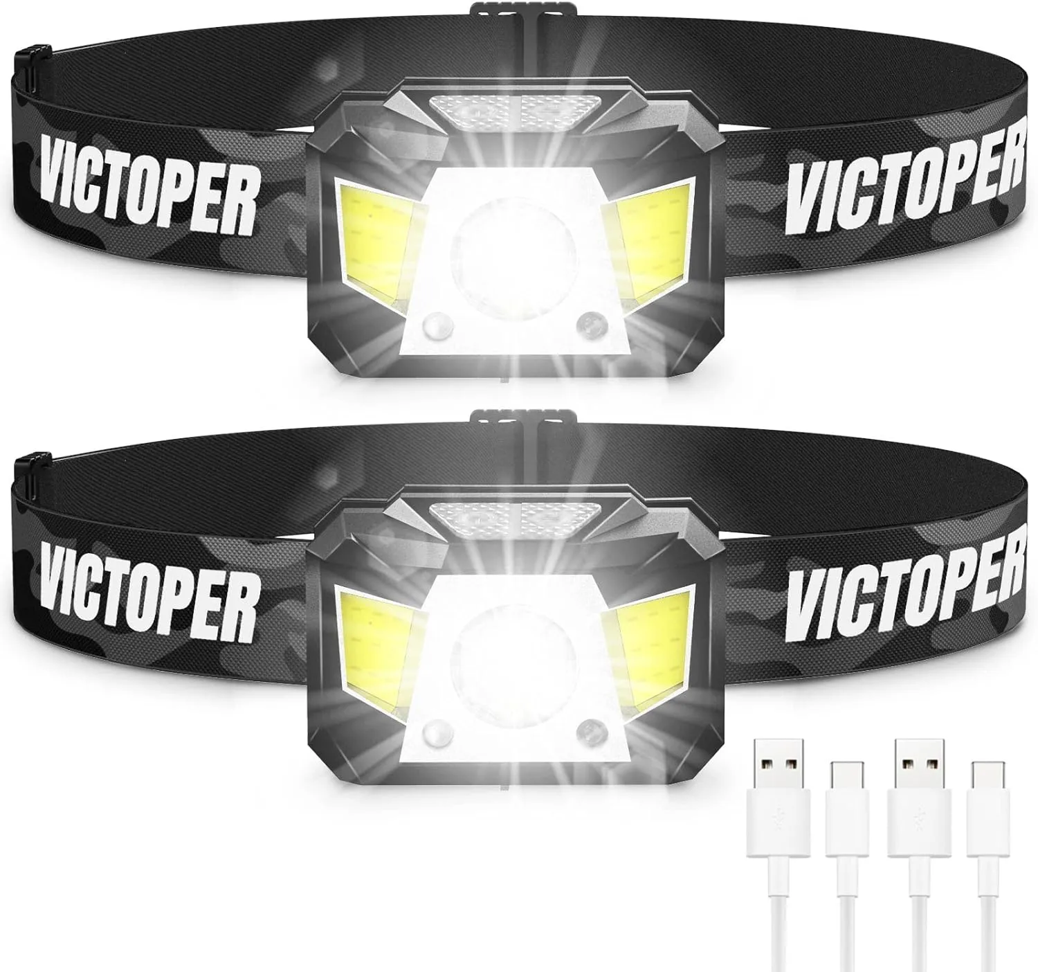 Victoper Rechargeable Headlamp 2 Pack, Motion Sensor Head Lamp with Red Light, 8 Modes Super Bright LED Headlight, Waterproof Head Flashlight for Outdoor Camping Hiking Running Fishing Hunting