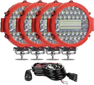 WINBANG 7 Inch Round LED Light Bar, 4PCS 201W Driving Light Bar Fog Lights Combo Beam LED Off Road Lighting with Wiring Harness for Pickup SUV ATV UTV Truck Light