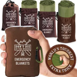 Worlds Toughest Emergency Blankets [4-Pack] Extra-Thick Thermal Mylar Foil Space Blanket | Waterproof Ultralight Outdoor Survival Gear For Hiking, Camping, Running, Emergency, First Aid Kits [Green]