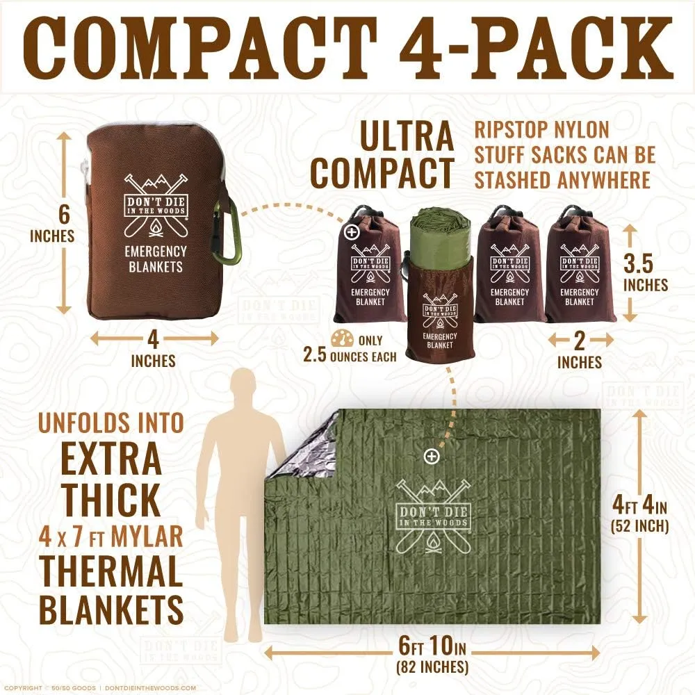 Worlds Toughest Emergency Blankets [4-Pack] Extra-Thick Thermal Mylar Foil Space Blanket | Waterproof Ultralight Outdoor Survival Gear For Hiking, Camping, Running, Emergency, First Aid Kits [Green]