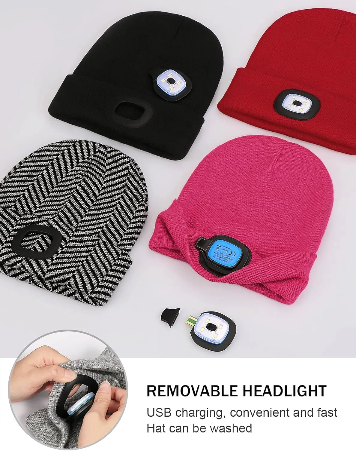 YunTuo LED Beanie with The Light, Unisex USB Rechargeable Headlamp Winter Knitted Cap Gifts for Men Dad Husband Him