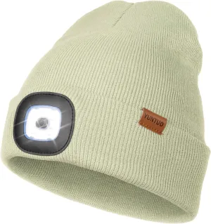 YunTuo LED Beanie with The Light, Unisex USB Rechargeable Headlamp Winter Knitted Cap Gifts for Men Dad Husband Him